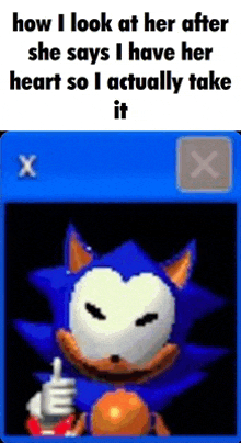 a picture of sonic the hedgehog with a heart on his face