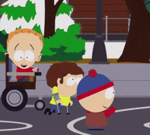 stan marsh from south park is talking to a boy with crutches