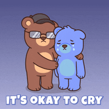a cartoon of a teddy bear hugging another teddy bear with the words it 's okay to cry
