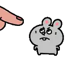 a person is pointing at a cartoon character with a big mouth .
