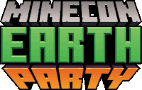 a logo for minecraft earth party with green and orange blocks