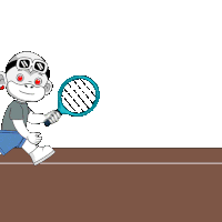 a cartoon monkey is holding a tennis racquet in front of a green ball