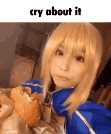 Cry About It Saber Eating Burger GIF - Cry About It Saber Eating Burger Saber Cosplay GIFs