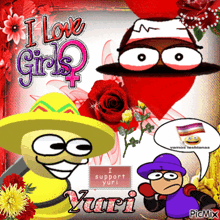 a collage of cartoon characters with the words " i love girls " on top