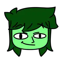 a drawing of a person with green hair