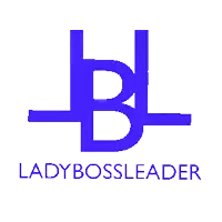 a logo for lady boss fade with a blue letter b on a white background