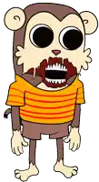 a cartoon of a monkey with its mouth open and a striped shirt