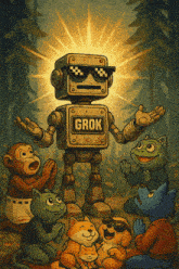 a cartoon illustration of a robot with the word grok on it