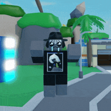 a cartoon character is wearing a black shirt with a picture of a sheep on it