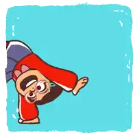 a cartoon drawing of a person doing a handstand on a blue background