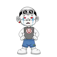 a cartoon character with a u on his shirt and shorts