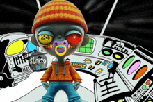 a cartoon character with a pacifier on his face has the number 24 on his eyes