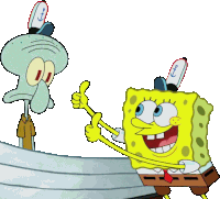 spongebob and squidward from spongebob squarepants giving each other a thumbs up