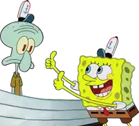 spongebob and squidward from spongebob squarepants giving each other a thumbs up