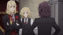 a group of anime characters standing next to each other with their arms crossed