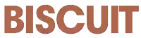 the word biscuit is written in brown letters