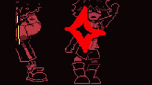 a pixel art of a person with a red diamond in their chest
