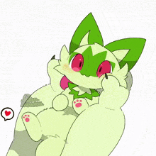 a drawing of a cat with green leaves and red eyes