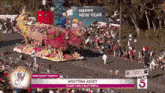 a parade with a float that says president trophy on it