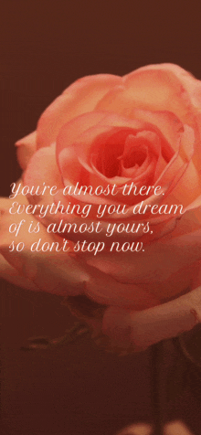 a pink rose with a quote that says you 're almost there everything you dream of is almost yours