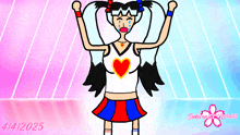 a cartoon of a cheerleader with a heart on her chest