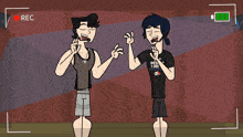 two cartoon characters are flexing their muscles and one has a hot people like it t-shirt on