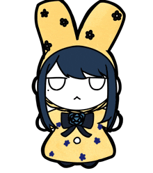 a drawing of a girl wearing a yellow bunny costume