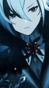 a drawing of a girl with red eyes and a butterfly necklace