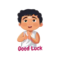 a cartoon of a man giving a thumbs up with the words good luck written below him