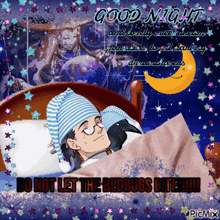 a picture of a man sleeping with a crow and the words " do not let the bedbugs bite !!! "