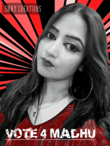 a black and white photo of a woman with the words vote 4 machu