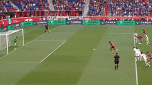 a soccer game is being played on a field with ads for oanda on the sidelines