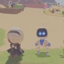 two dolls are standing next to each other in a game .