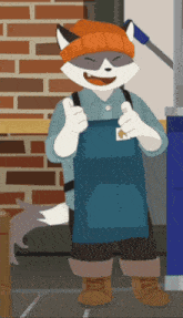 a cartoon of a raccoon wearing an apron and a hat giving a thumbs up
