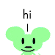 a green mouse is smiling and says `` hello '' in front of a white background .
