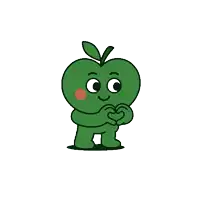 a cartoon illustration of an apple making a heart with its hands