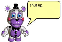 a cartoon character with a speech bubble that says shut up .