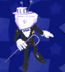 a pixel art drawing of a man in a tuxedo and top hat