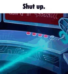 a cartoon scene with the words shut up written on the bottom