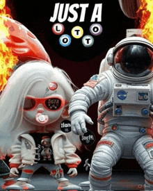 a poster for just a lot of o o t shows a cartoon character and an astronaut