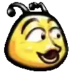 a cartoon bee with a smiley face and black antennas is smiling .