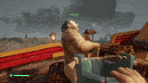 a man is sitting in a chair in a video game while another man looks on .