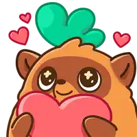 a cartoon drawing of a bear holding a heart with hearts around it