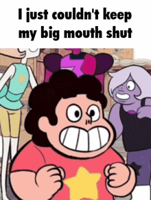 a cartoon character from steven universe is standing next to a group of cartoon characters .