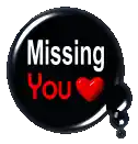 a black speech bubble with the words missing you and a red heart .