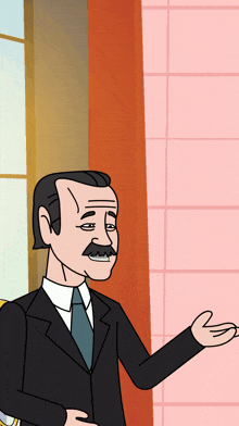 a cartoon of a man in a suit with a mustache