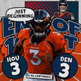 a poster of a broncos football player with the number 3 on his jersey