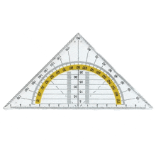 a triangle ruler with a yellow circle on the bottom of it