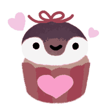 happy cute cupcake hearts penguin