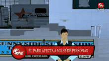 a man stands in front of a banner that says el paro afecta a miles de personas